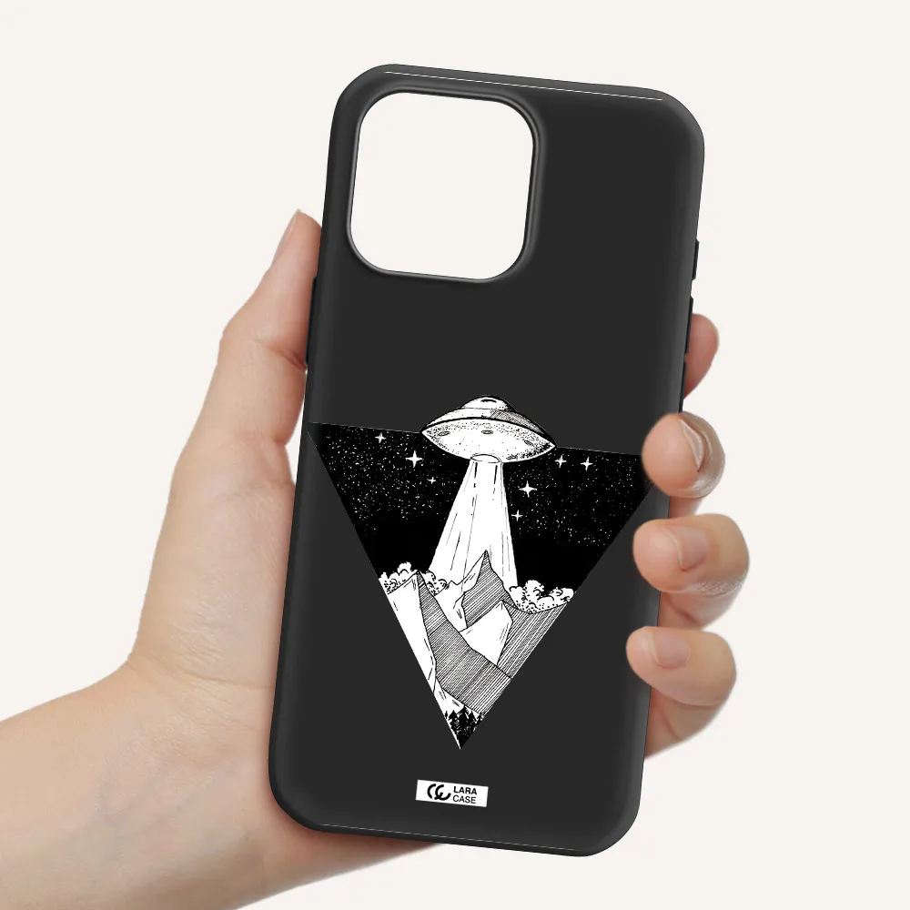 A Triangle With A Ufo In The Sky Apple Iphone 16 Pro Max Silicone Black Case