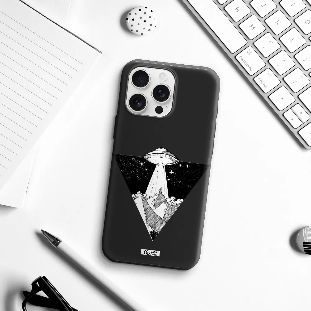 A Triangle With A Ufo In The Sky Apple Iphone 16 Pro Max Silicone Black Case