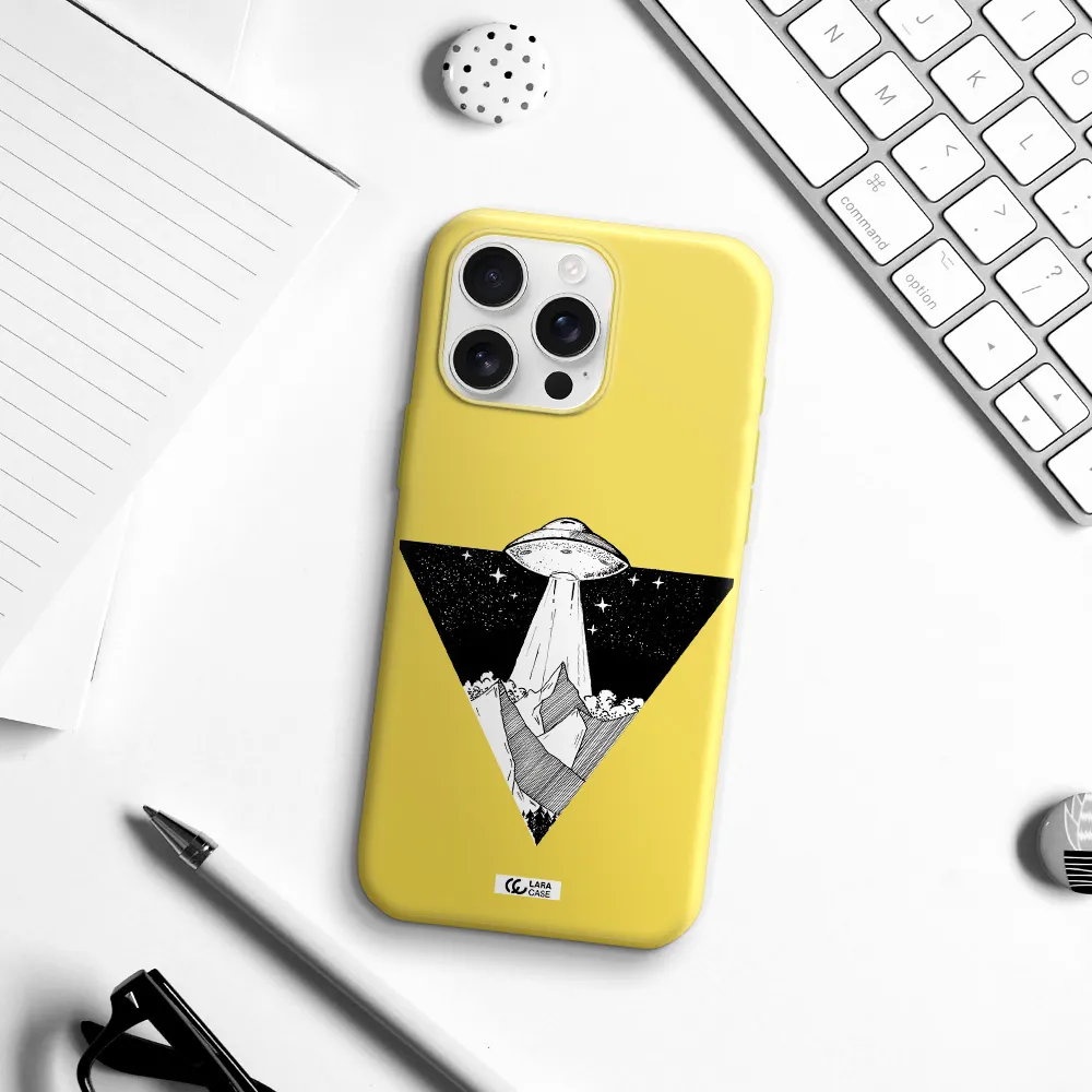 A Triangle With A Ufo In The Sky Apple Iphone 16 Pro Max Silicone Canary Yellow Case