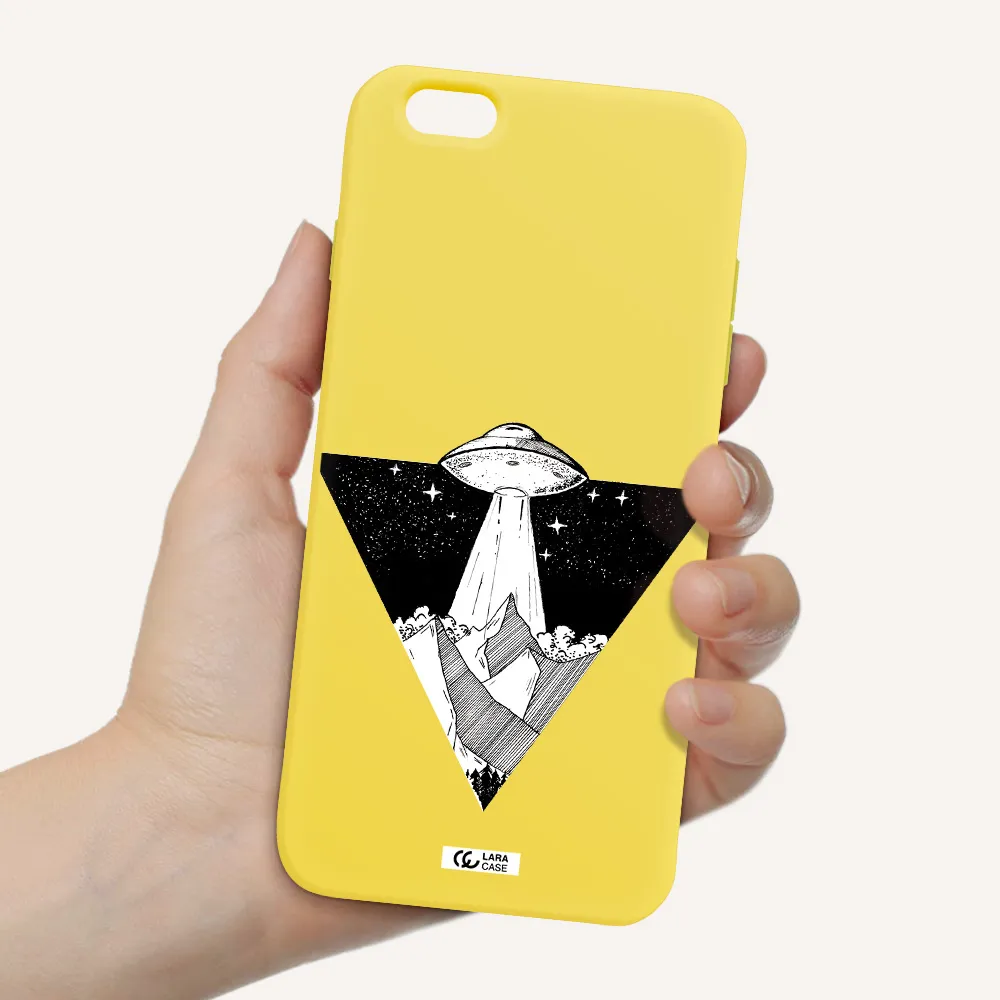 a triangle with a ufo in the sky Apple iPhone 6 plus Silicone canary yellow Case