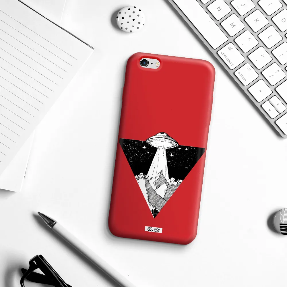 a triangle with a ufo in the sky Apple iPhone 6 plus Silicone Imperial Red Case