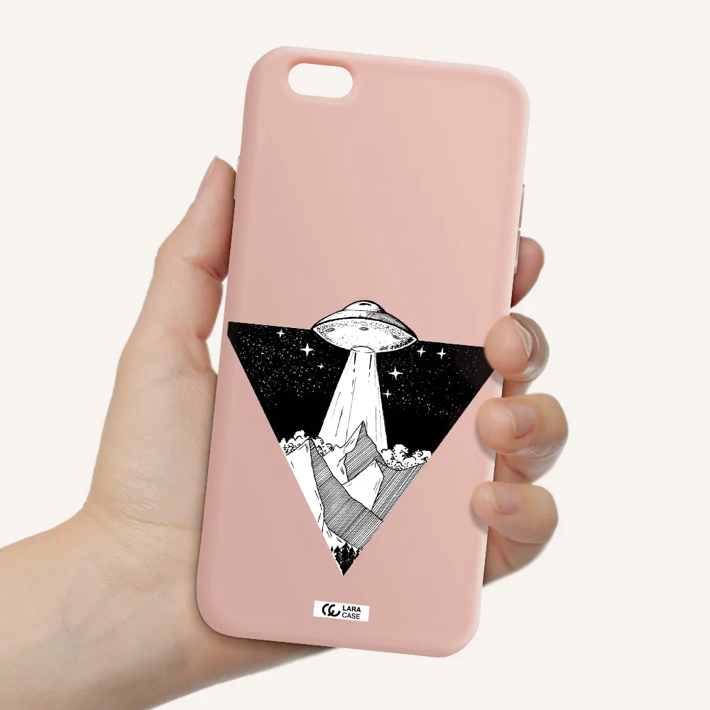 a triangle with a ufo in the sky Apple iPhone 6 plus Silicone pastel pink Case