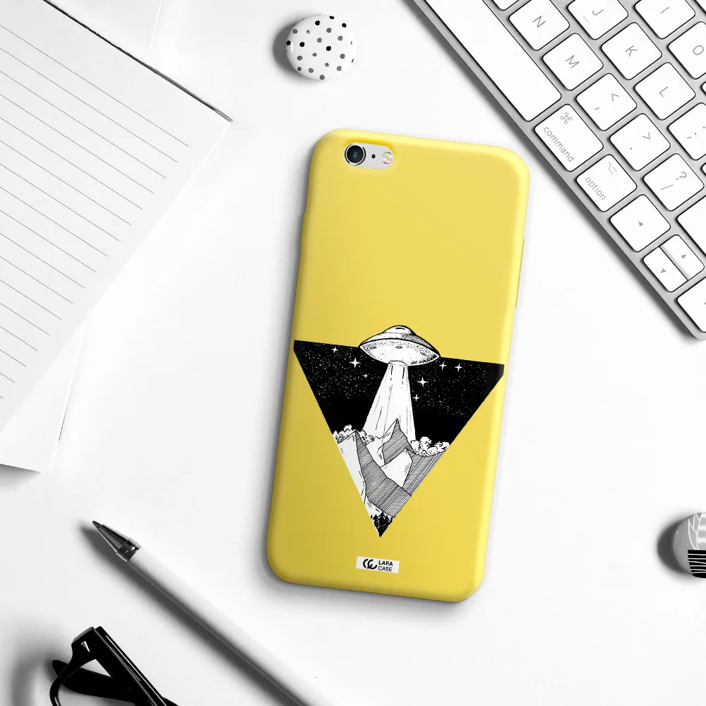 a triangle with a ufo in the sky Apple iPhone 6 s plus Silicone canary yellow Case