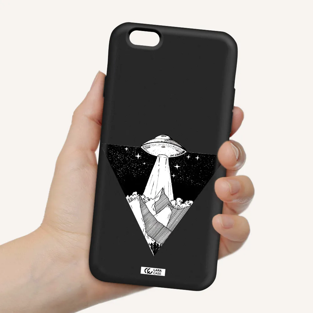 a triangle with a ufo in the sky Apple iPhone 6 Silicone black Case