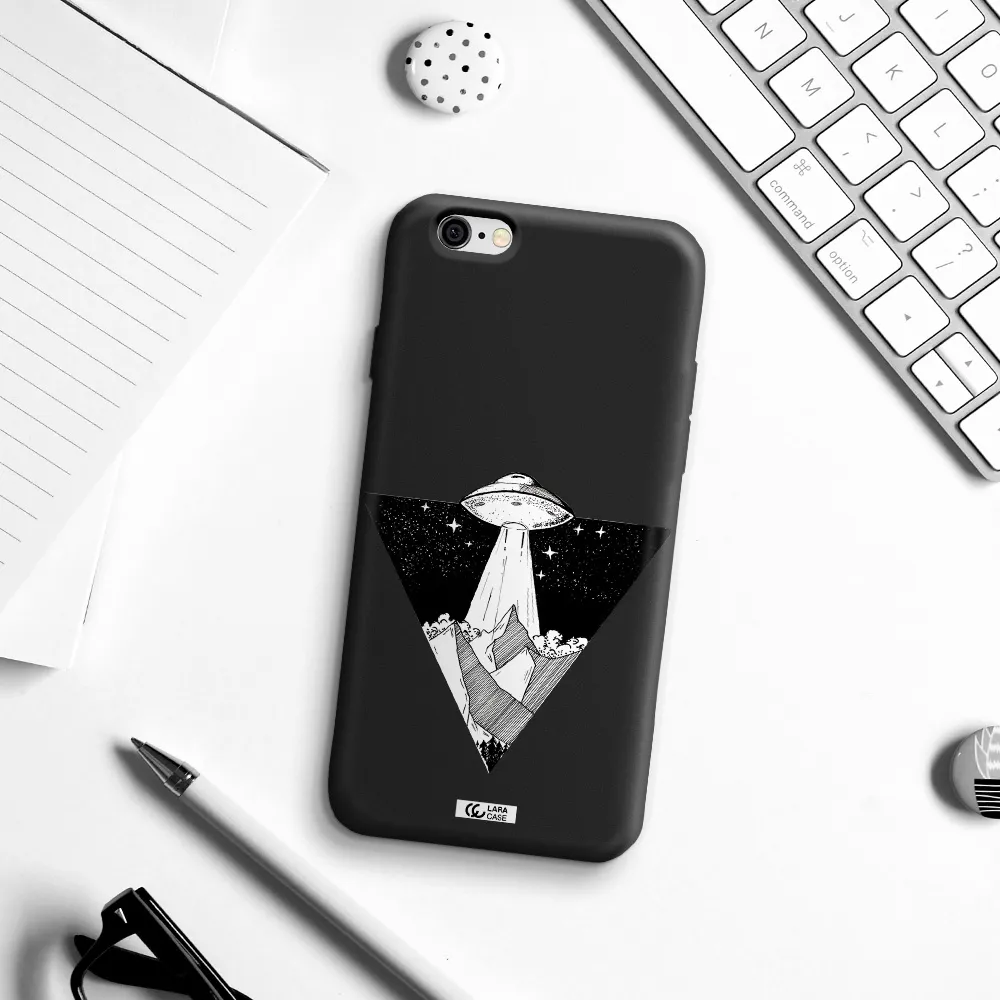 a triangle with a ufo in the sky Apple iPhone 6 Silicone black Case