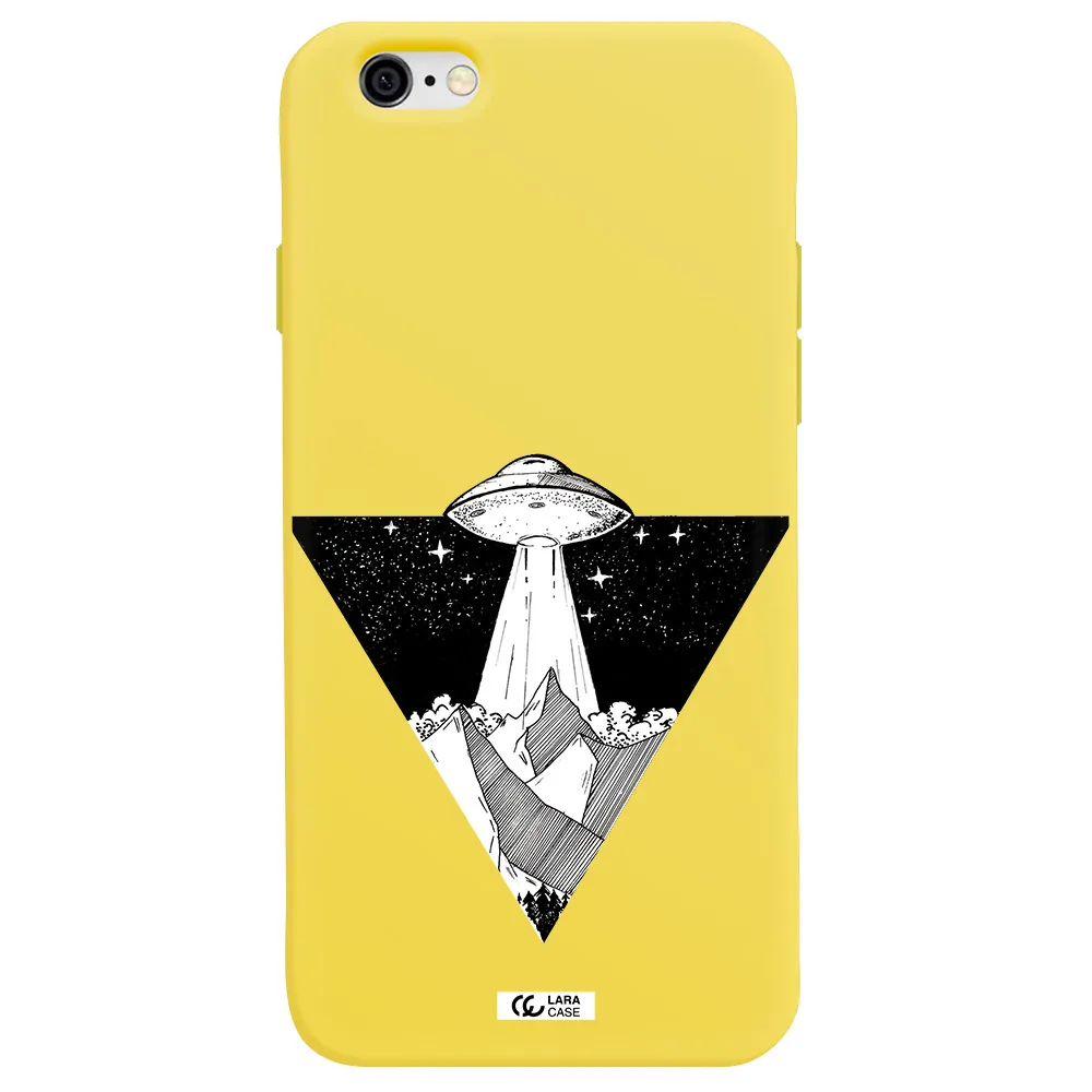 a triangle with a ufo in the sky Apple iPhone 6 Silicone canary yellow Case