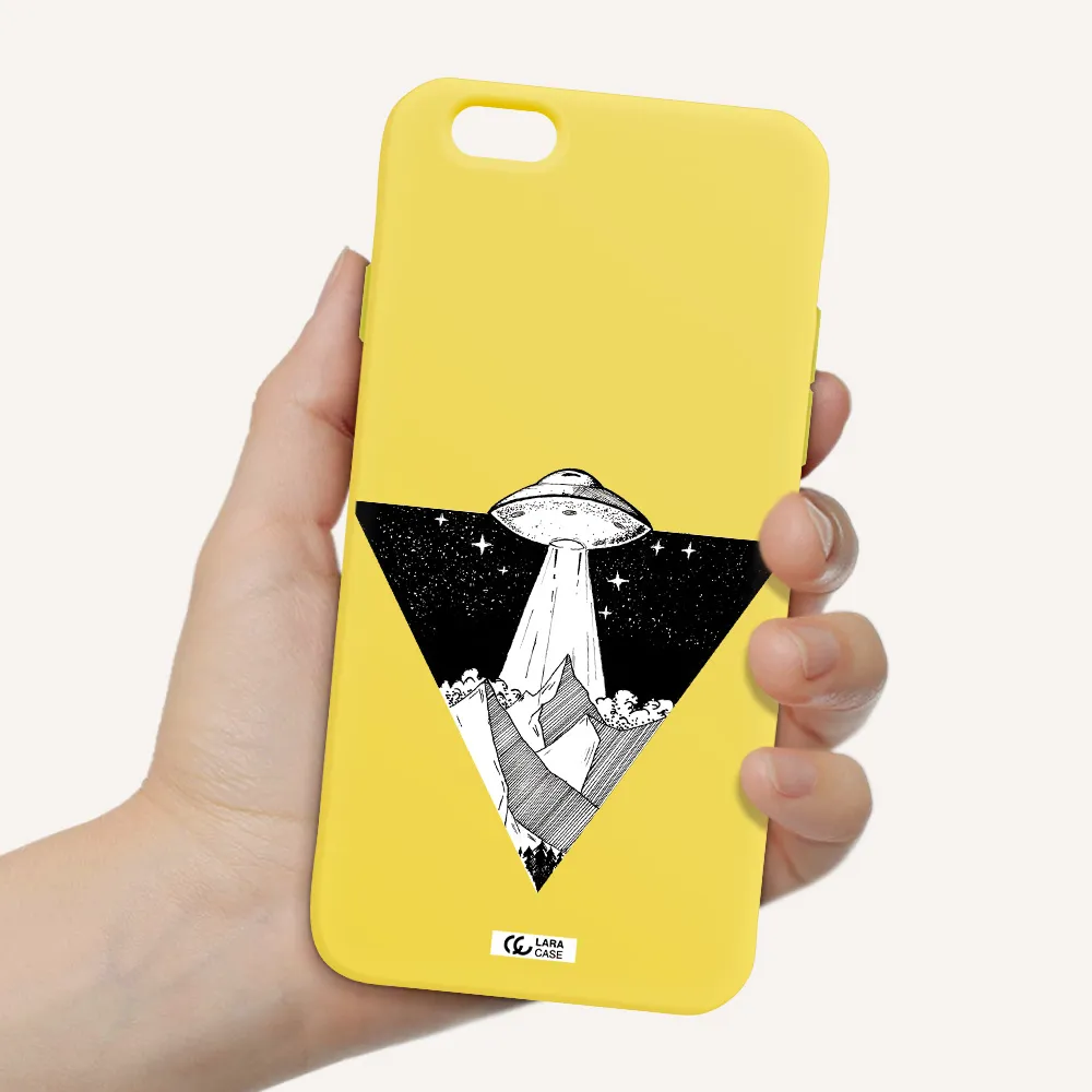 a triangle with a ufo in the sky Apple iPhone 6 Silicone canary yellow Case