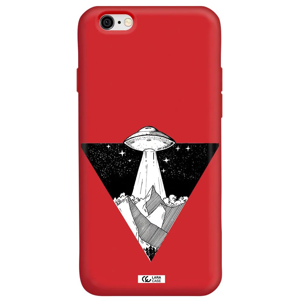 a triangle with a ufo in the sky Apple iPhone 6 Silicone Imperial Red Case