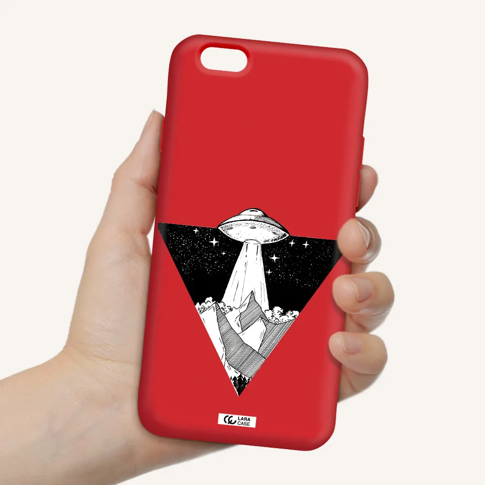 a triangle with a ufo in the sky Apple iPhone 6 Silicone Imperial Red Case