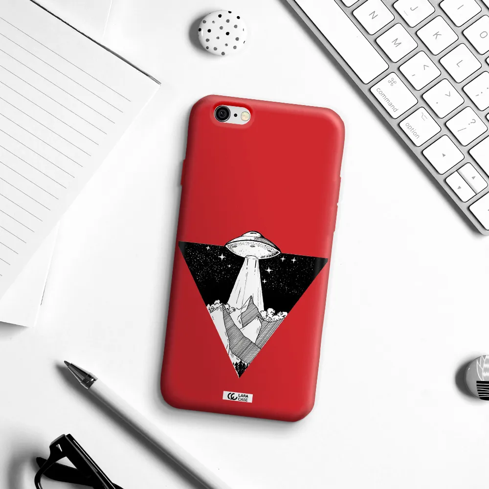 a triangle with a ufo in the sky Apple iPhone 6 Silicone Imperial Red Case
