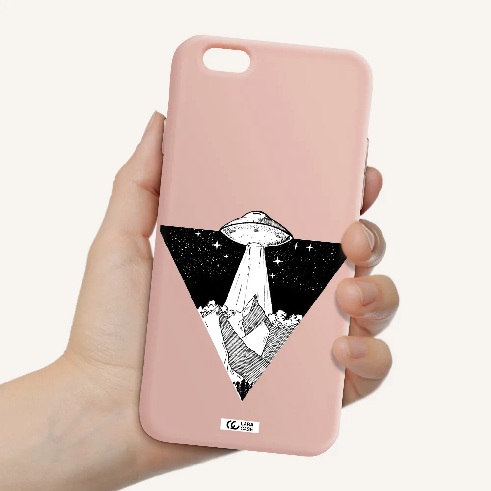 a triangle with a ufo in the sky Apple iPhone 6 Silicone pastel pink Case