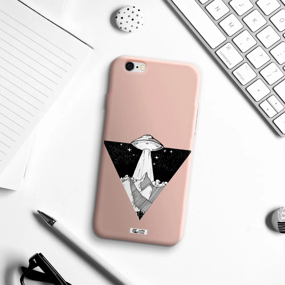 a triangle with a ufo in the sky Apple iPhone 6 Silicone pastel pink Case