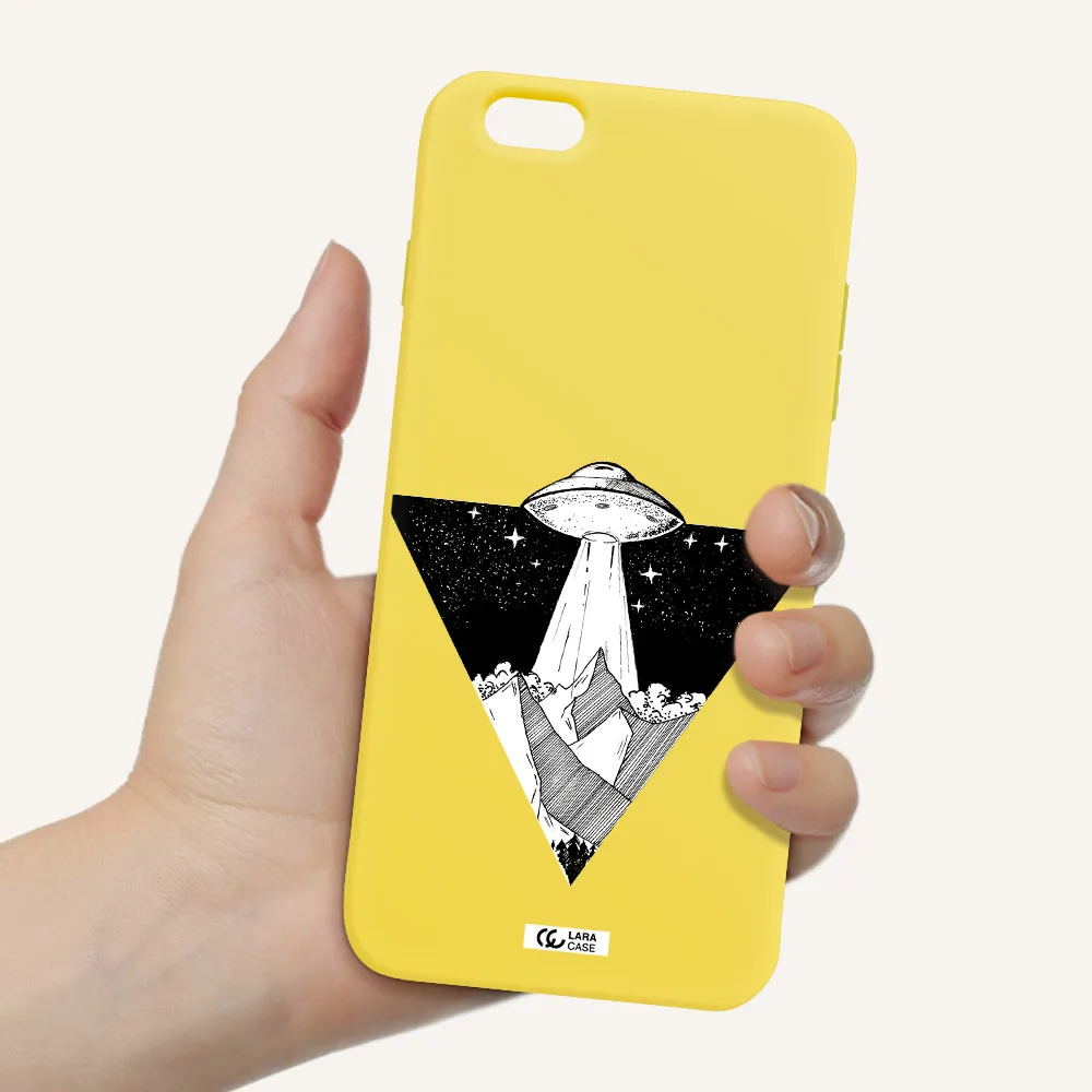a triangle with a ufo in the sky Apple iPhone 6S Silicone canary yellow Case