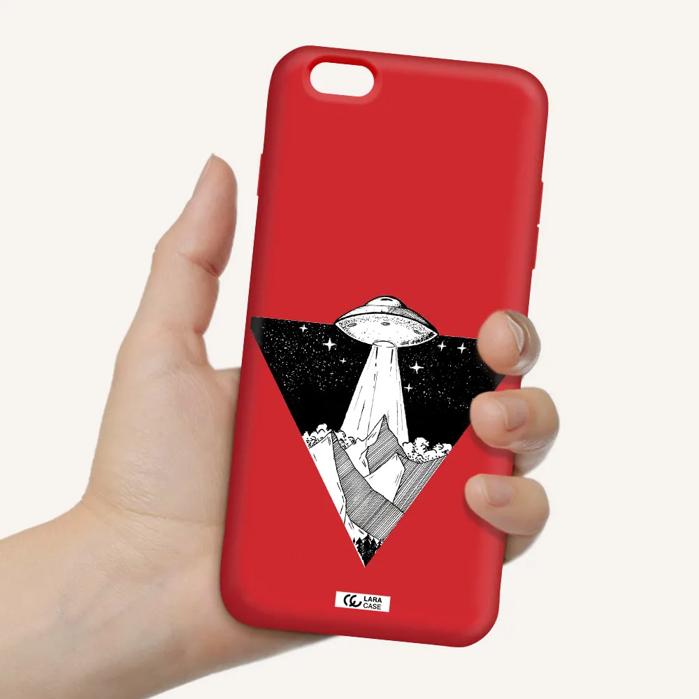 a triangle with a ufo in the sky Apple iPhone 6S Silicone Imperial Red Case