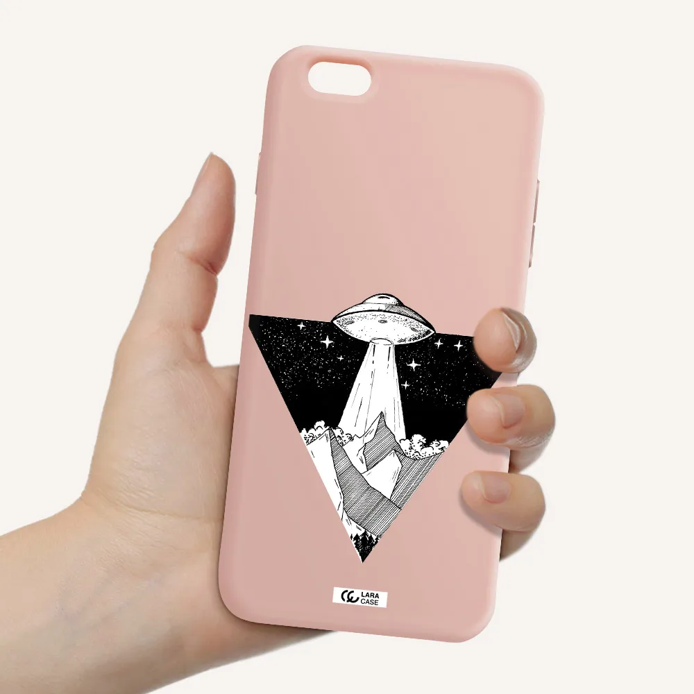a triangle with a ufo in the sky Apple iPhone 6S Silicone pastel pink Case