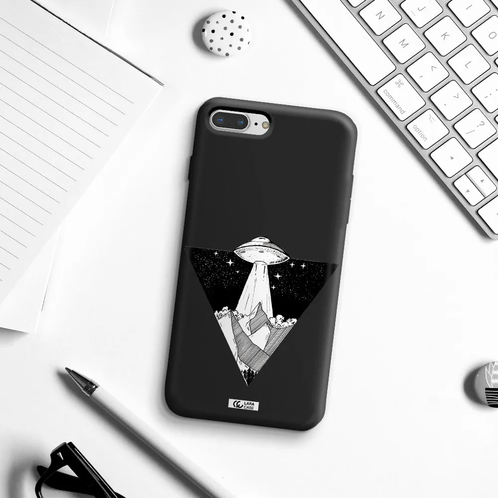 a triangle with a ufo in the sky Apple iPhone 7 plus Silicone black Case