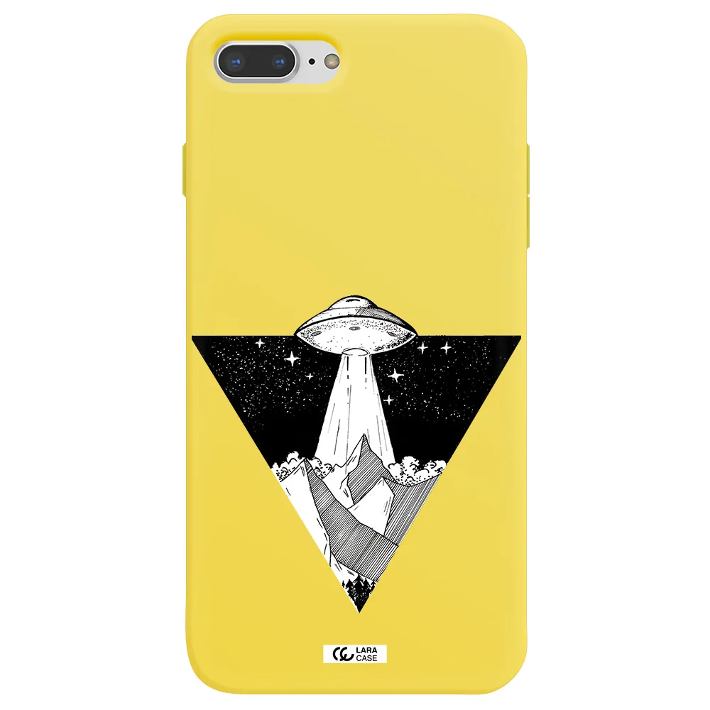 a triangle with a ufo in the sky Apple iPhone 7 plus Silicone canary yellow Case