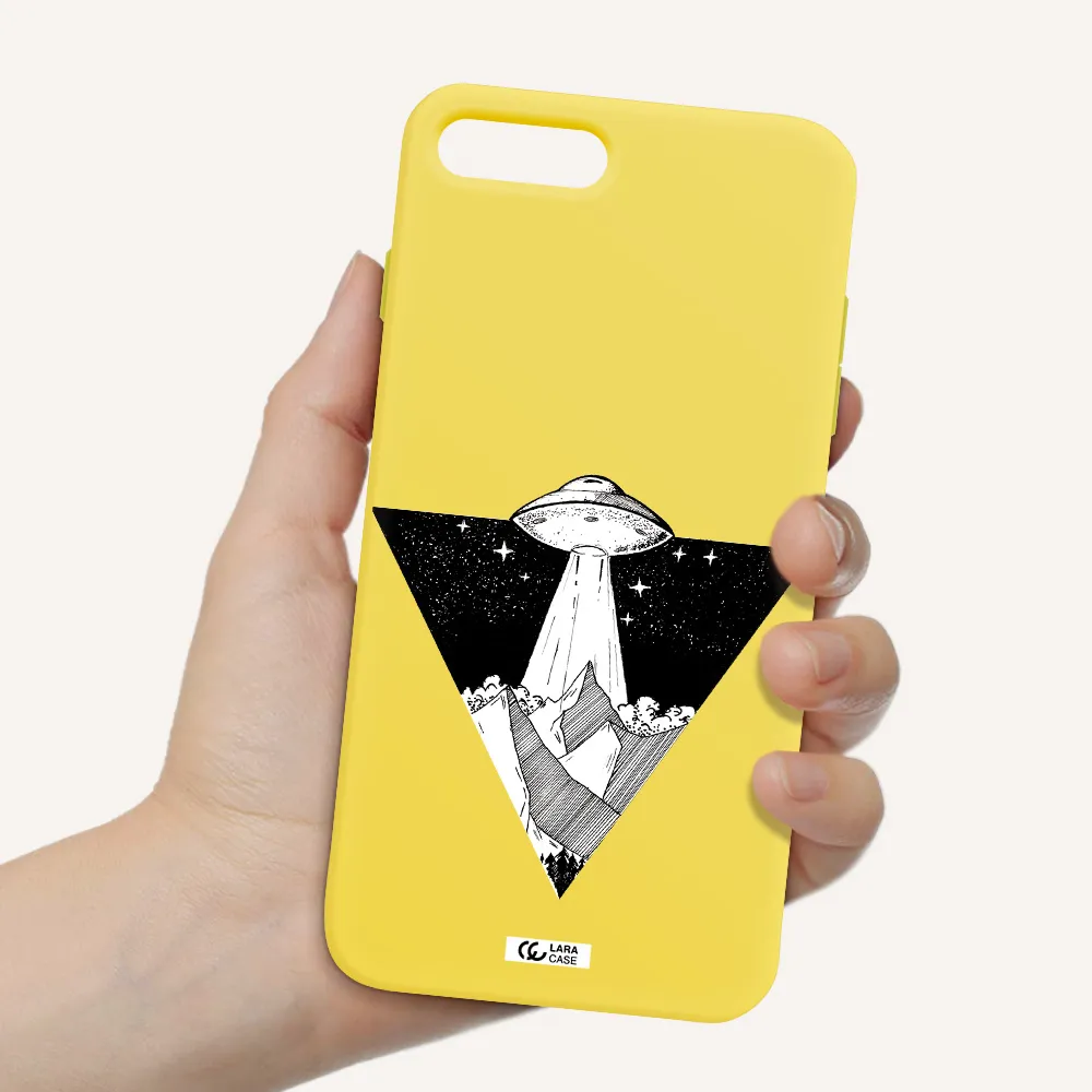 a triangle with a ufo in the sky Apple iPhone 7 plus Silicone canary yellow Case