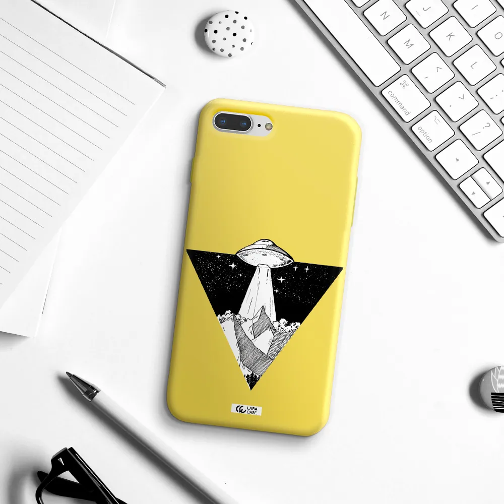 a triangle with a ufo in the sky Apple iPhone 7 plus Silicone canary yellow Case