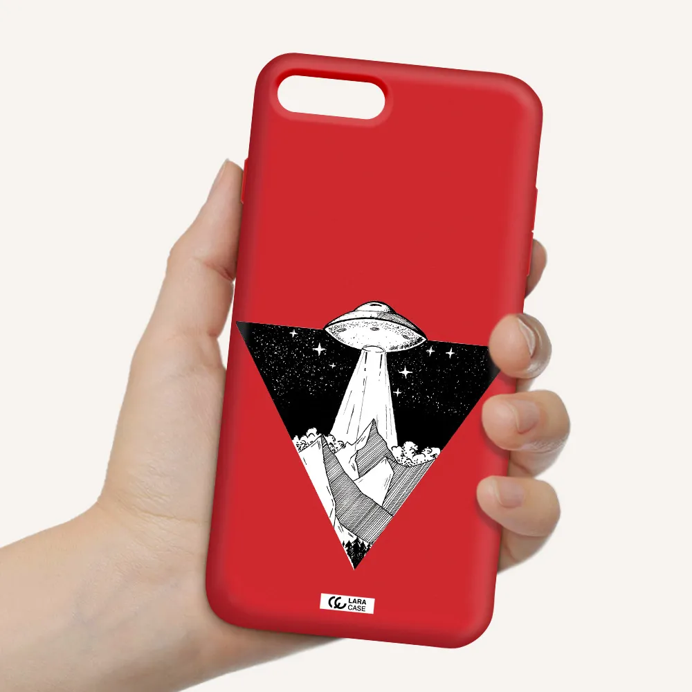 a triangle with a ufo in the sky Apple iPhone 7 plus Silicone Imperial Red Case