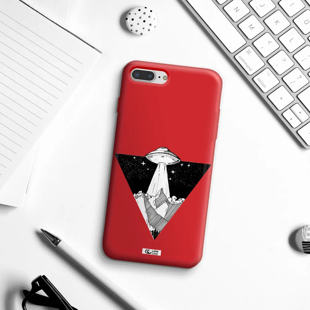 a triangle with a ufo in the sky Apple iPhone 7 plus Silicone Imperial Red Case