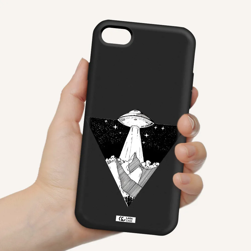 a triangle with a ufo in the sky Apple iPhone 7 Silicone black Case