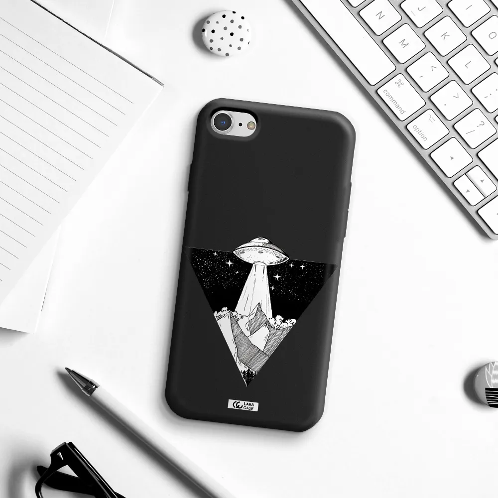 a triangle with a ufo in the sky Apple iPhone 7 Silicone black Case