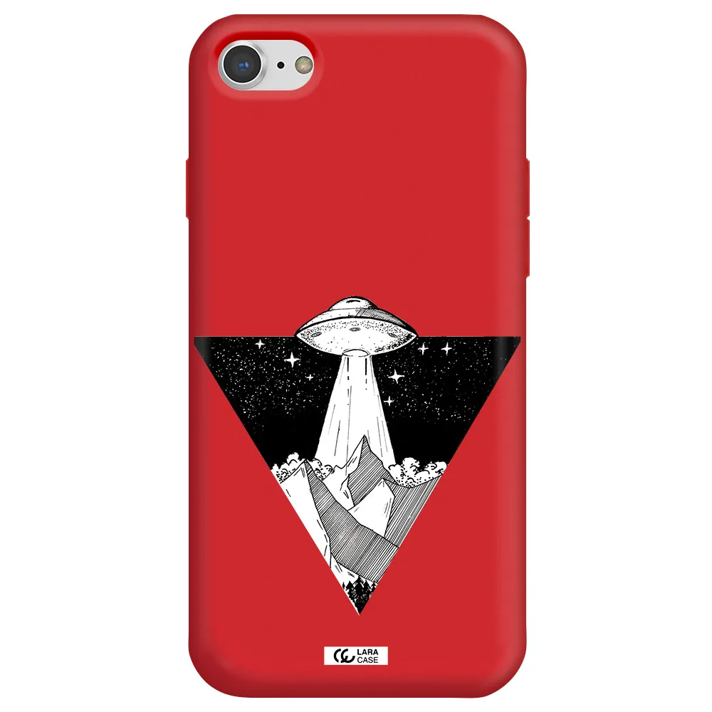 a triangle with a ufo in the sky Apple iPhone 7 Silicone Imperial Red Case