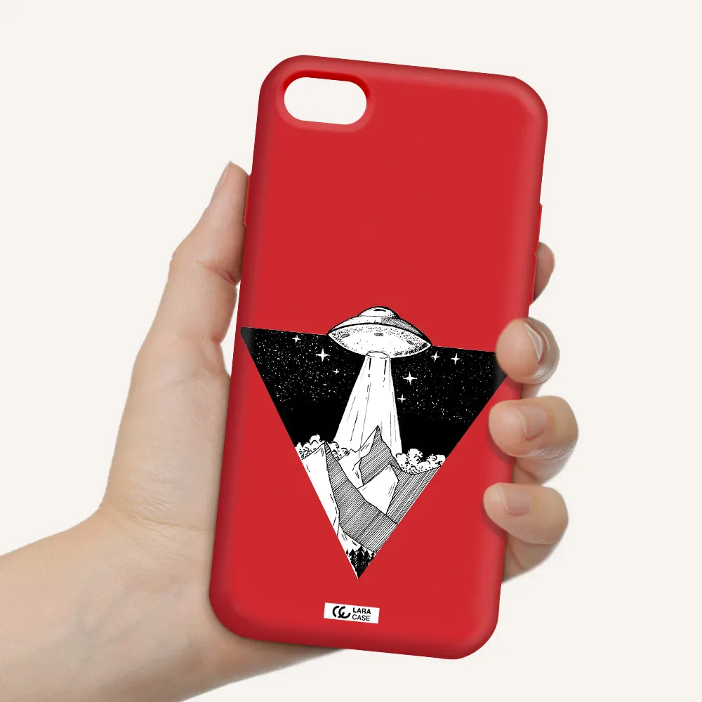 a triangle with a ufo in the sky Apple iPhone 7 Silicone Imperial Red Case
