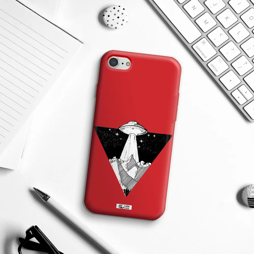 a triangle with a ufo in the sky Apple iPhone 7 Silicone Imperial Red Case