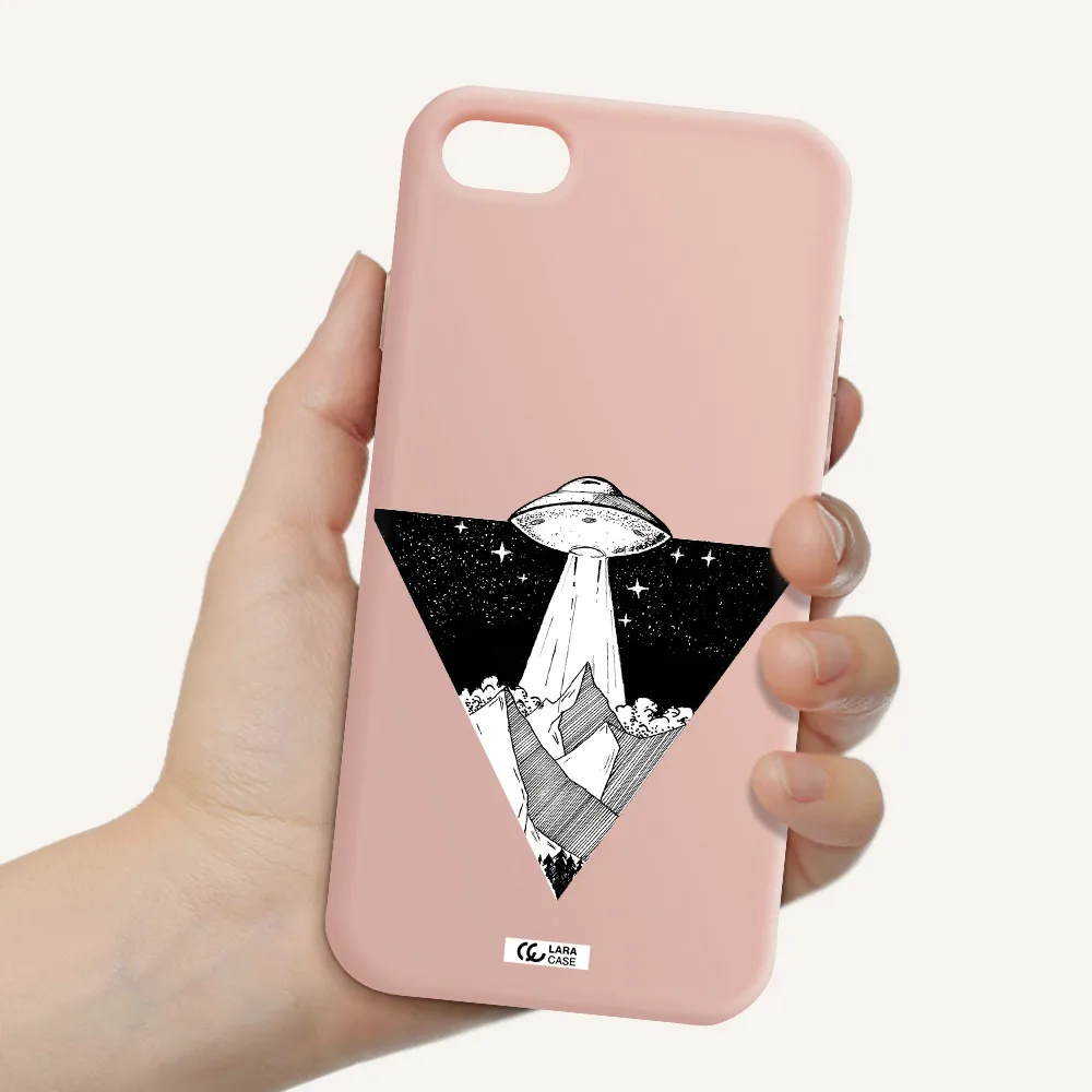 a triangle with a ufo in the sky Apple iPhone 7 Silicone pastel pink Case