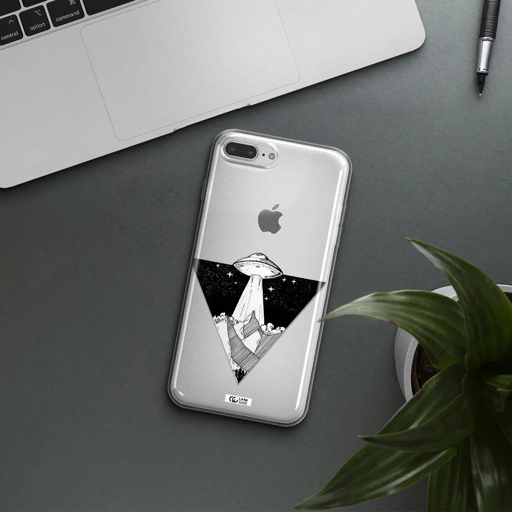 a triangle with a ufo in the sky Apple iPhone 8 plus Clear TPU Case