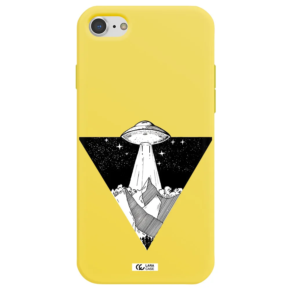 a triangle with a ufo in the sky Apple iPhone 8 Silicone canary yellow Case
