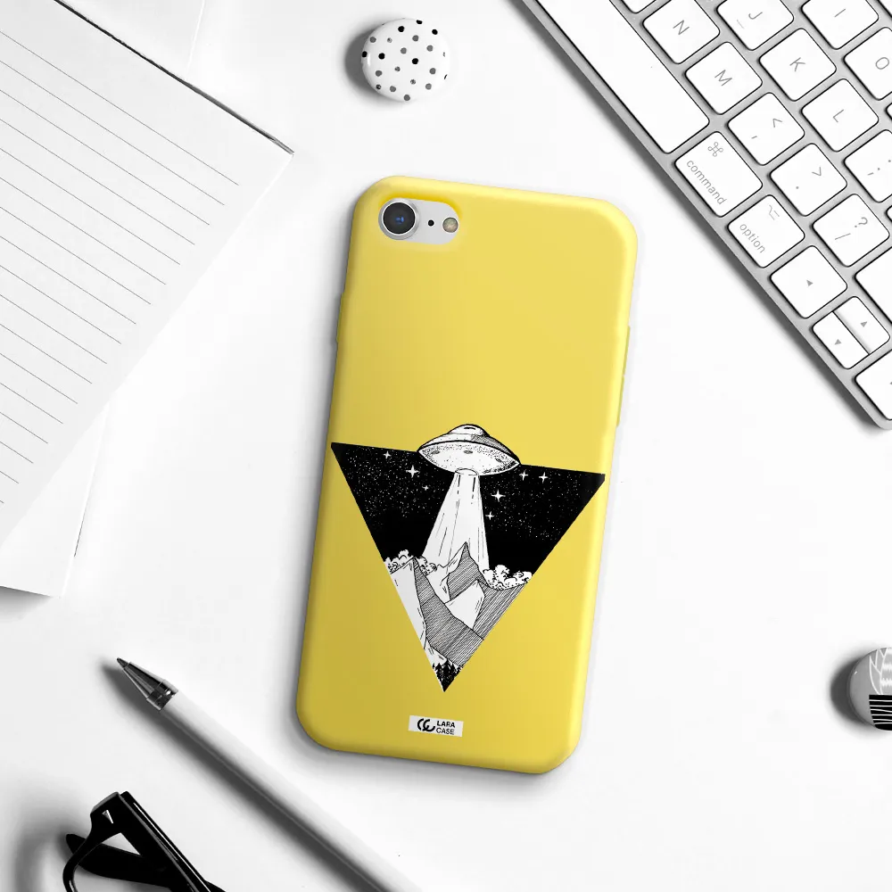 a triangle with a ufo in the sky Apple iPhone 8 Silicone canary yellow Case