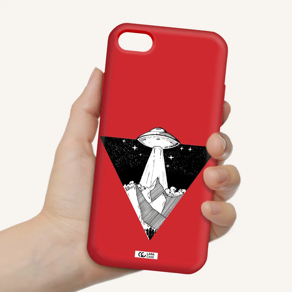 a triangle with a ufo in the sky Apple iPhone 8 Silicone Imperial Red Case