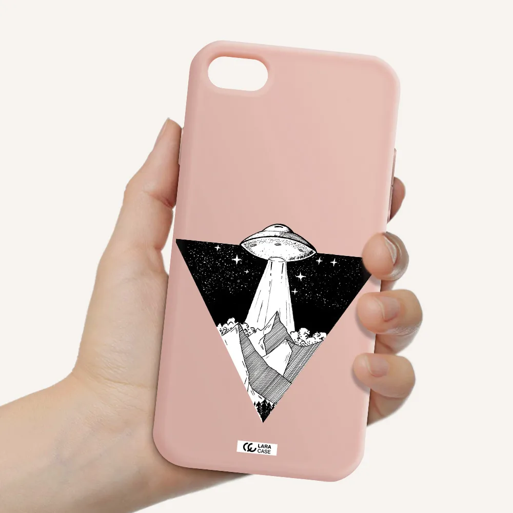 a triangle with a ufo in the sky Apple iPhone 8 Silicone pastel pink Case