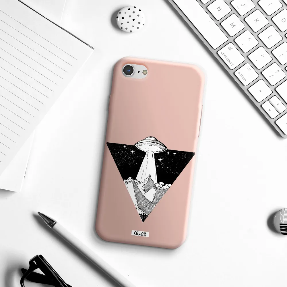 a triangle with a ufo in the sky Apple iPhone 8 Silicone pastel pink Case