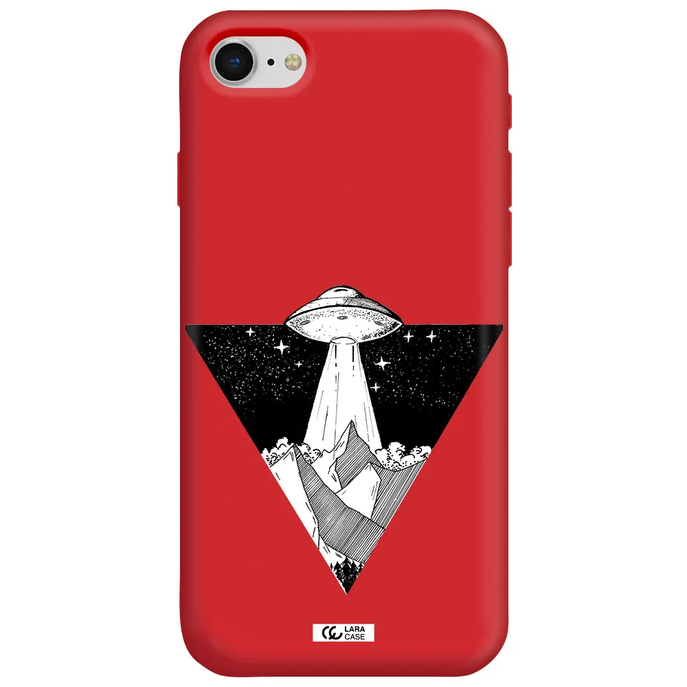 a triangle with a ufo in the sky Apple iPhone se 2020 Silicone Imperial Red Case