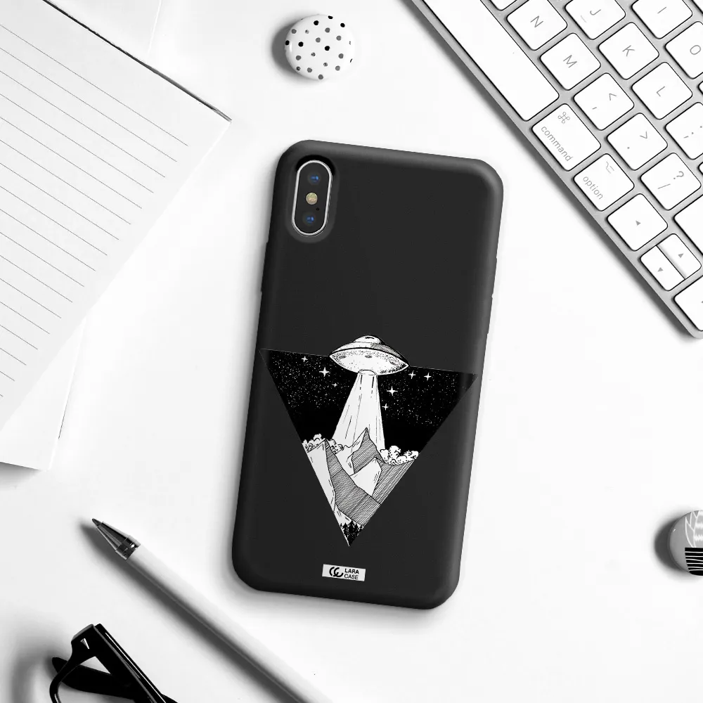 a triangle with a ufo in the sky Apple iPhone X Silicone black Case