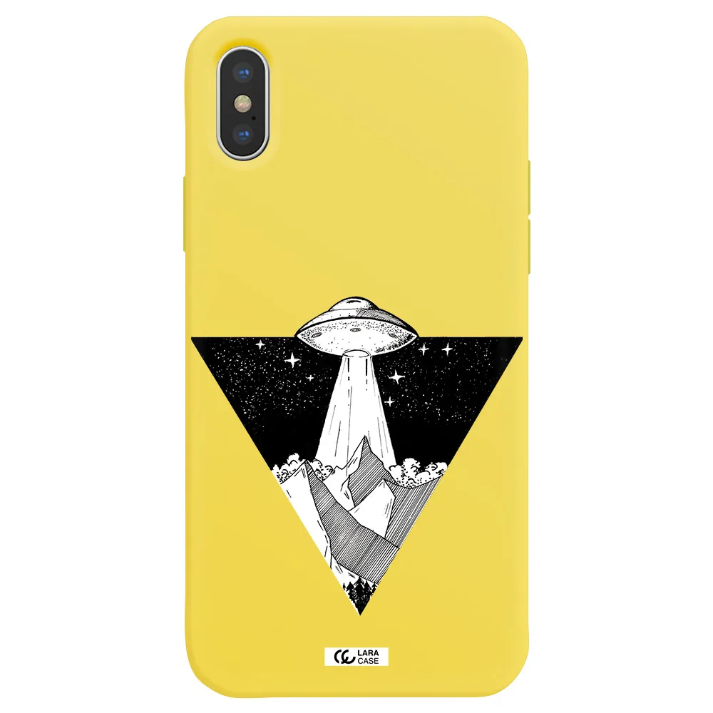 a triangle with a ufo in the sky Apple iPhone X Silicone canary yellow Case