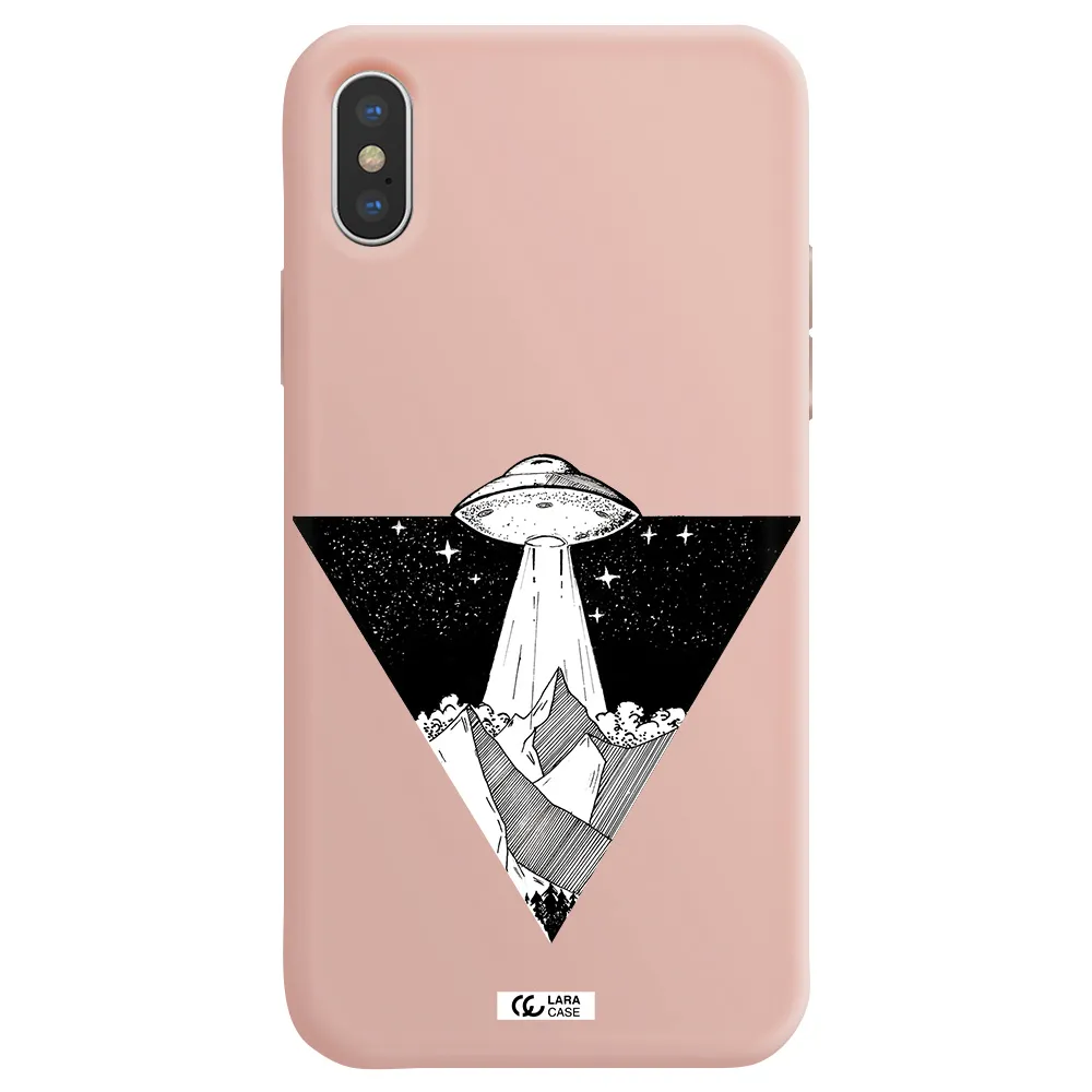 a triangle with a ufo in the sky Apple iPhone X Silicone pastel pink Case