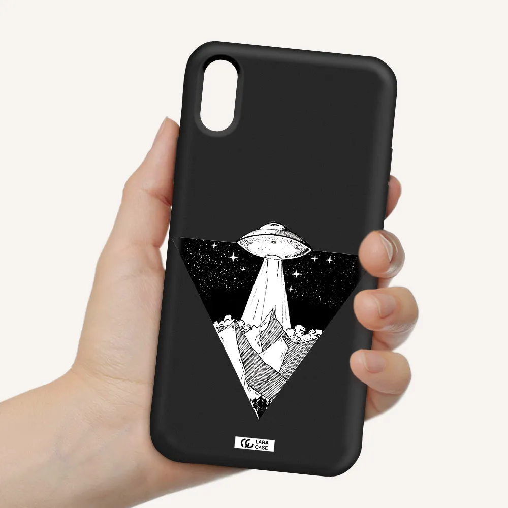 a triangle with a ufo in the sky Apple iPhone XS Silicone black Case