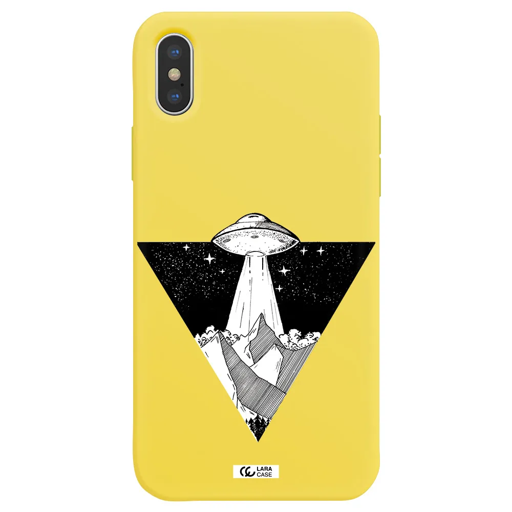 a triangle with a ufo in the sky Apple iPhone XS Silicone canary yellow Case