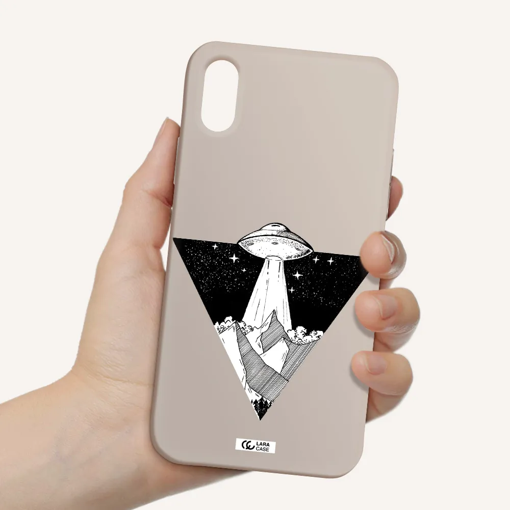 a triangle with a ufo in the sky Apple iPhone XS Silicone Stone Case