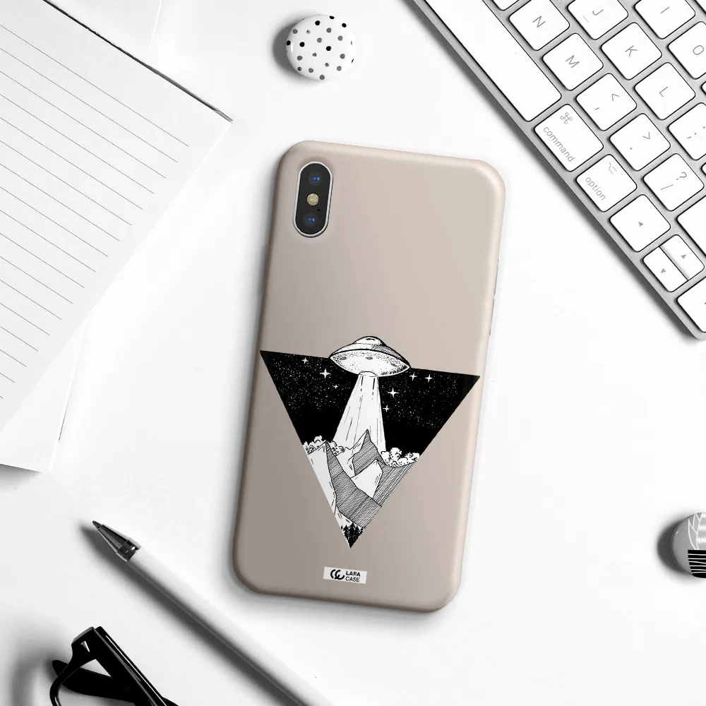 a triangle with a ufo in the sky Apple iPhone XS Silicone Stone Case