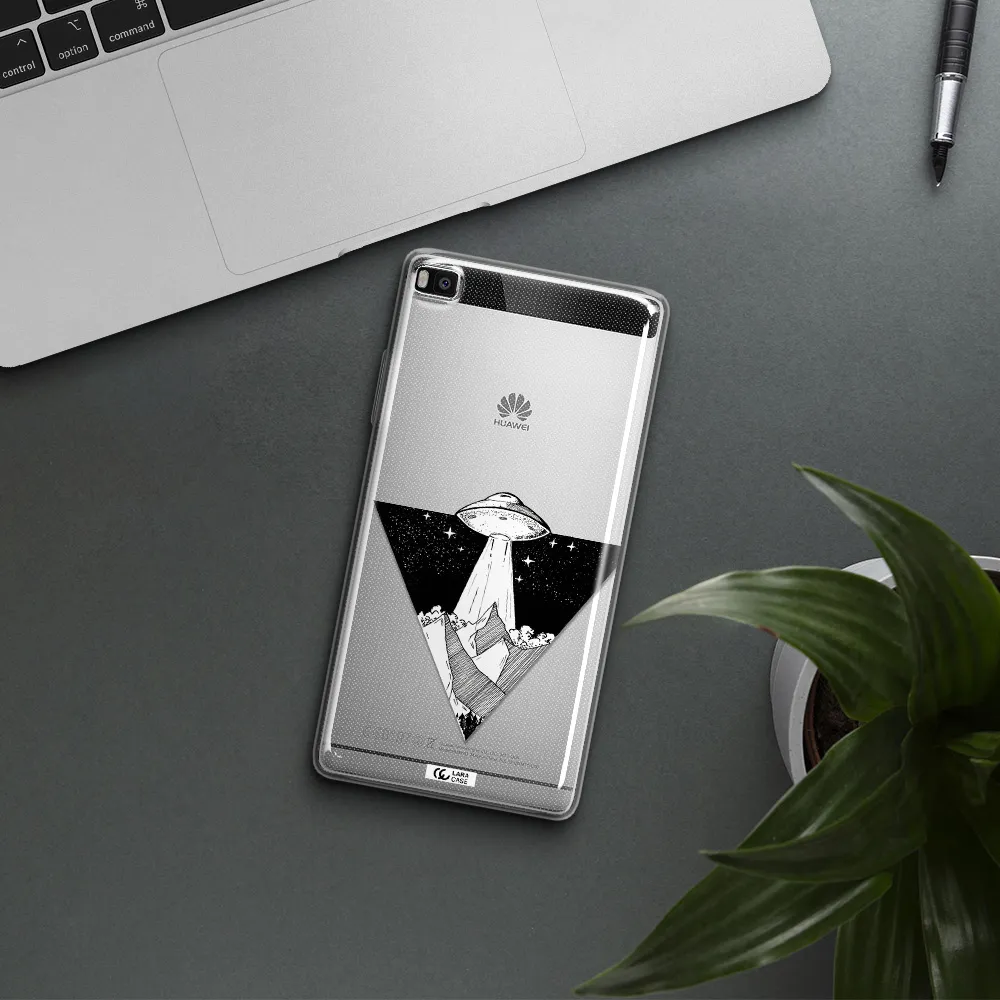 a triangle with a ufo in the sky Huawei P8 Clear TPU Case