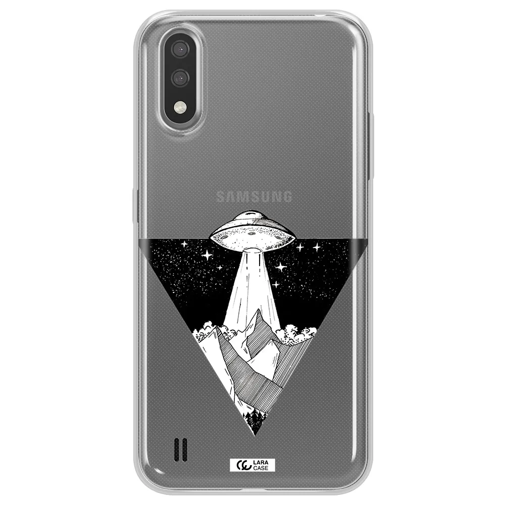 a triangle with a ufo in the sky Samsung A01 Clear TPU Case