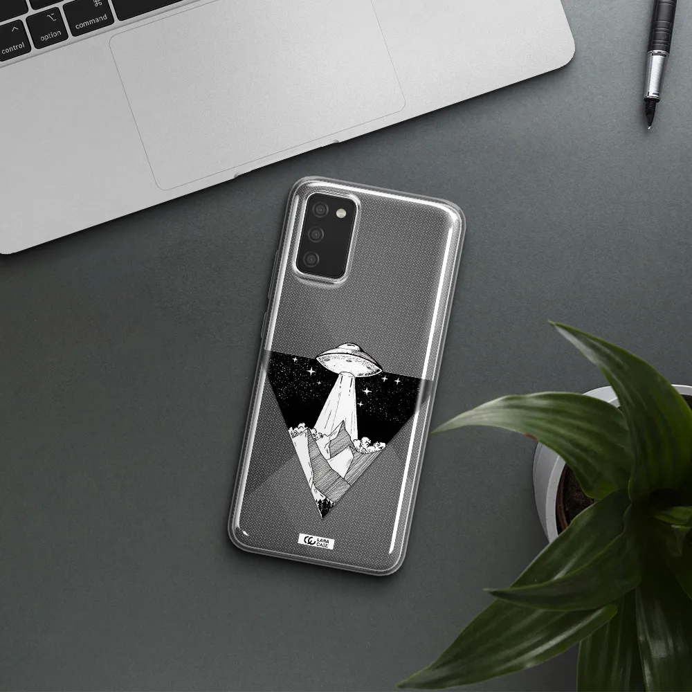 a triangle with a ufo in the sky Samsung A02S Clear TPU Case