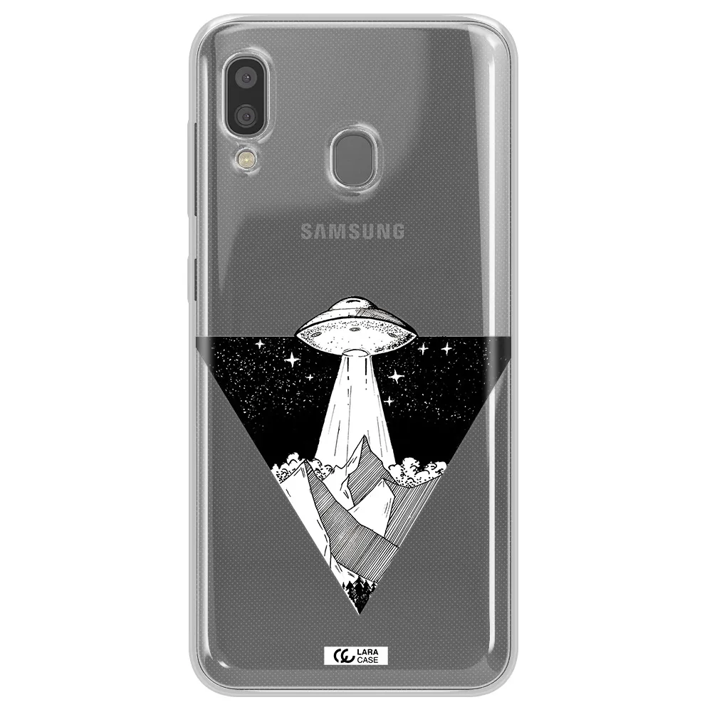 a triangle with a ufo in the sky Samsung A20 Clear TPU Case