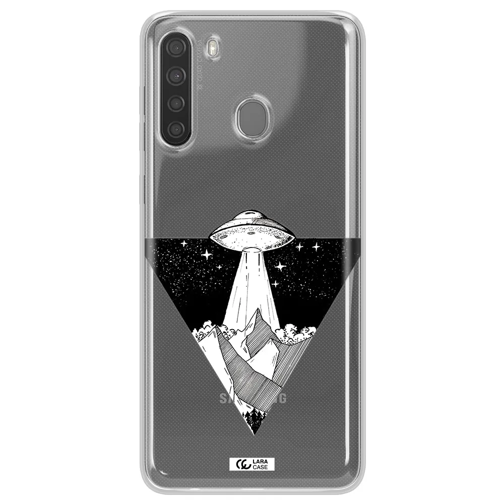 a triangle with a ufo in the sky Samsung A21 Clear TPU Case